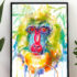 Mandrill Watercolor Painting Print